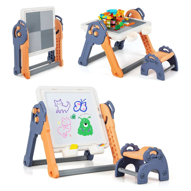 6-In-1 Folding Kids Art Easel with Reversible Building Block Tabletop by DirectDeals