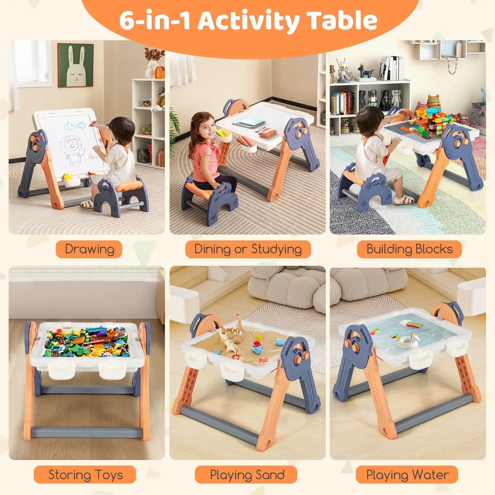 6-In-1 Folding Kids Art Easel with Reversible Building Block Tabletop by DirectDeals
