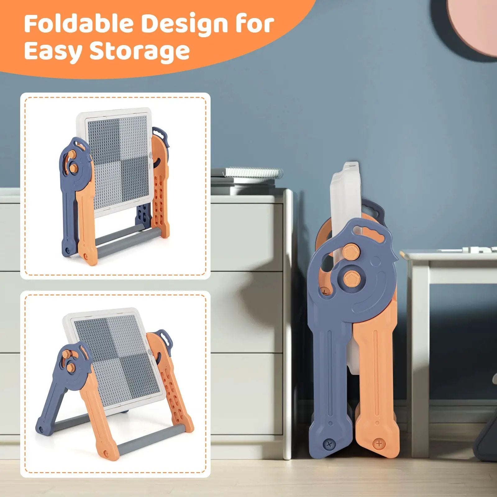 6-In-1 Folding Kids Art Easel with Reversible Building Block Tabletop by DirectDeals
