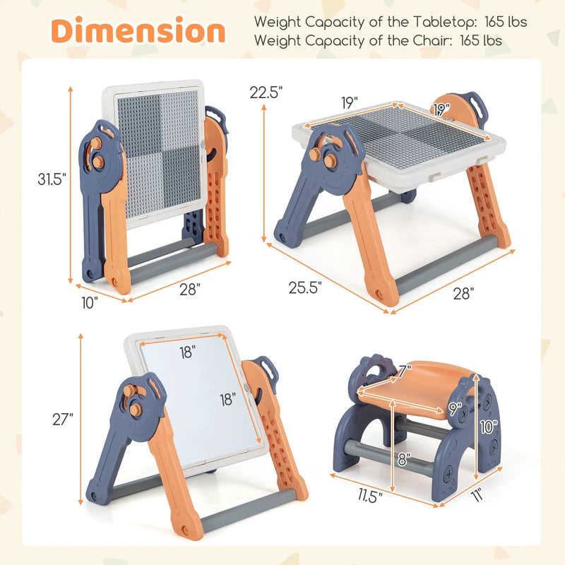 6-In-1 Folding Kids Art Easel with Reversible Building Block Tabletop by DirectDeals