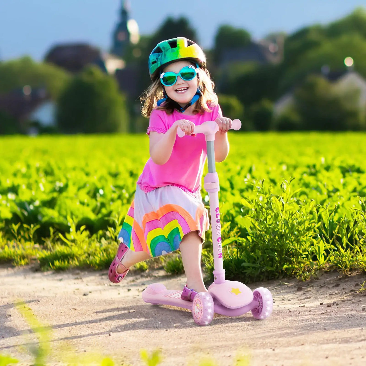 Folding Kids Scooter with Extra Wide Deck and LED Lighted PU Wheels by DirectDeals