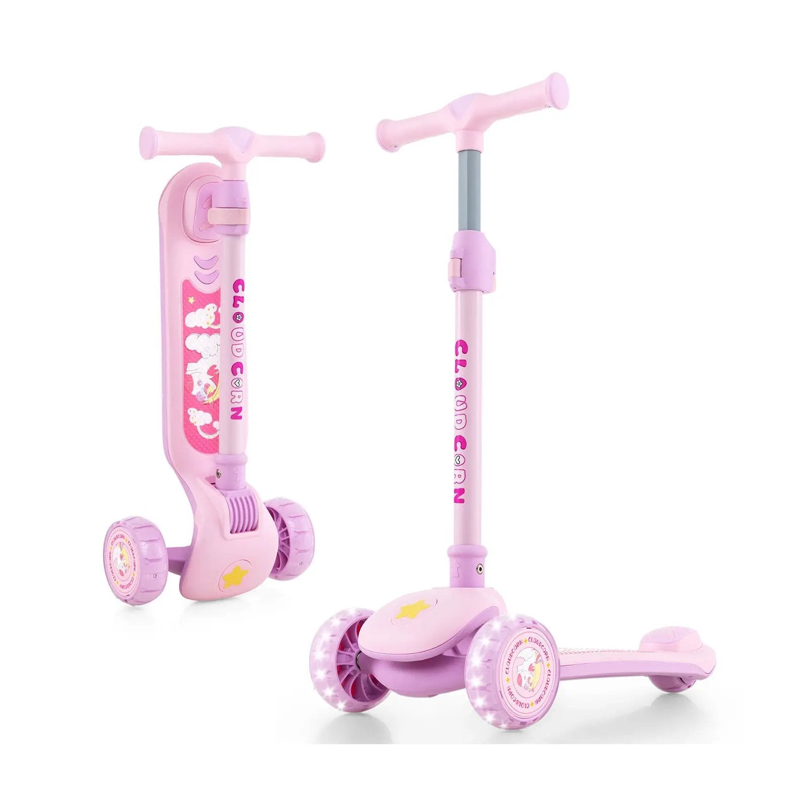 Folding Kids Scooter with Extra Wide Deck and LED Lighted PU Wheels by DirectDeals