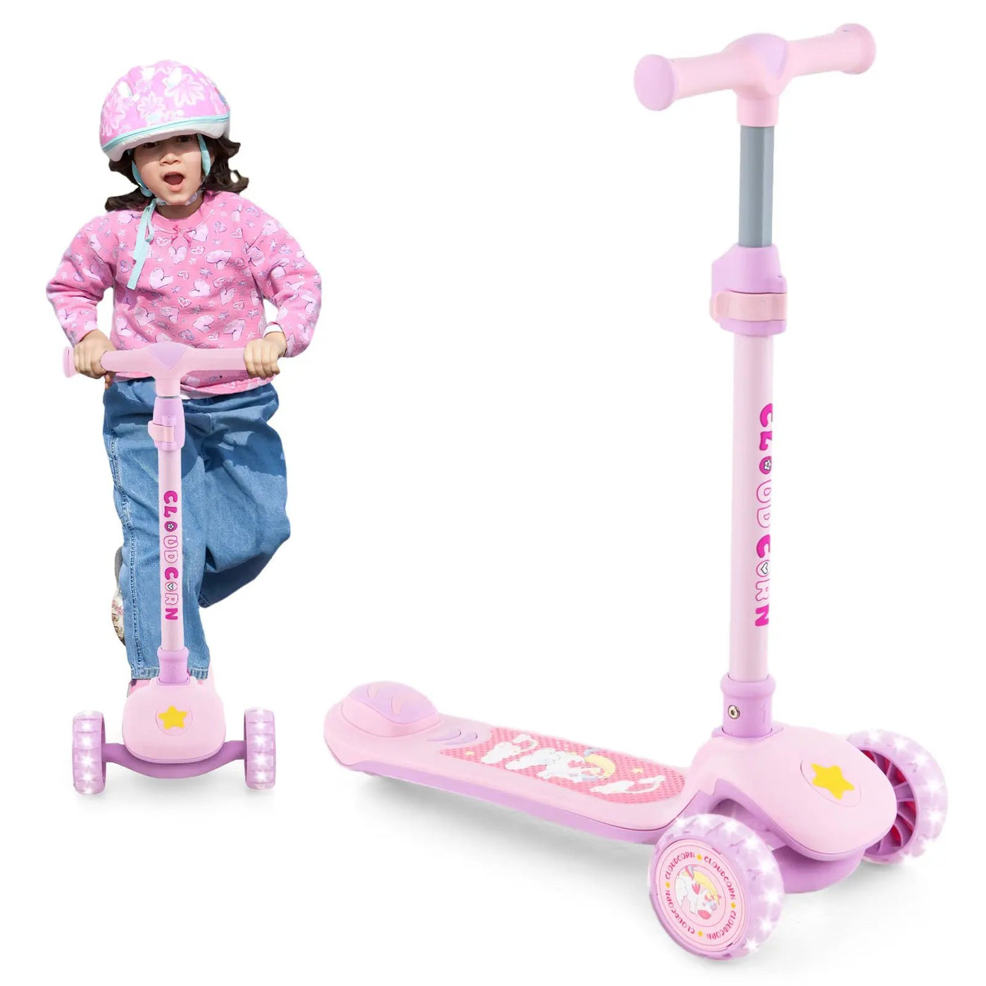 Folding Kids Scooter with Extra Wide Deck and LED Lighted PU Wheels by DirectDeals
