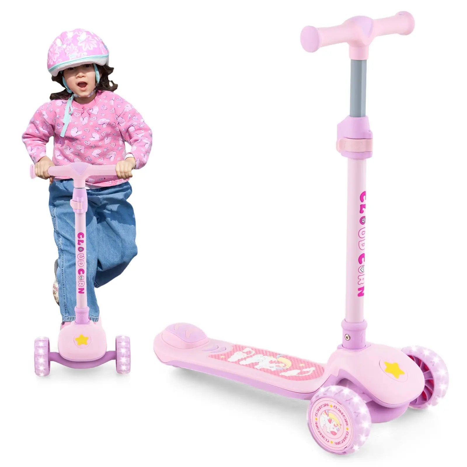 Folding Kids Scooter with Extra Wide Deck and LED Lighted PU Wheels by DirectDeals