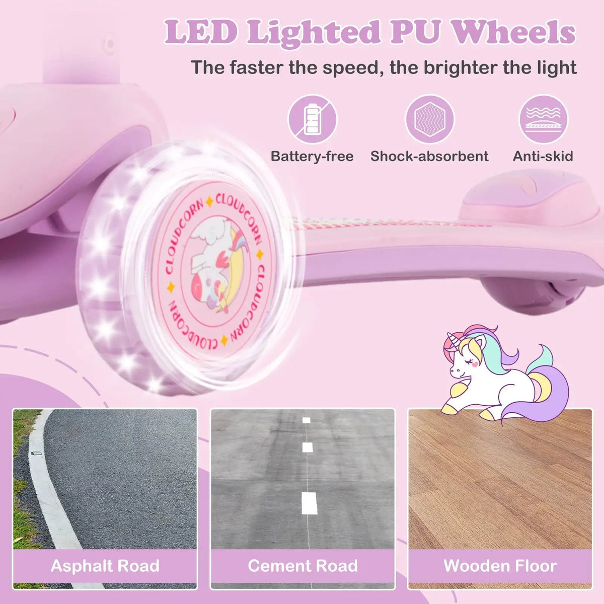 Folding Kids Scooter with Extra Wide Deck and LED Lighted PU Wheels by DirectDeals