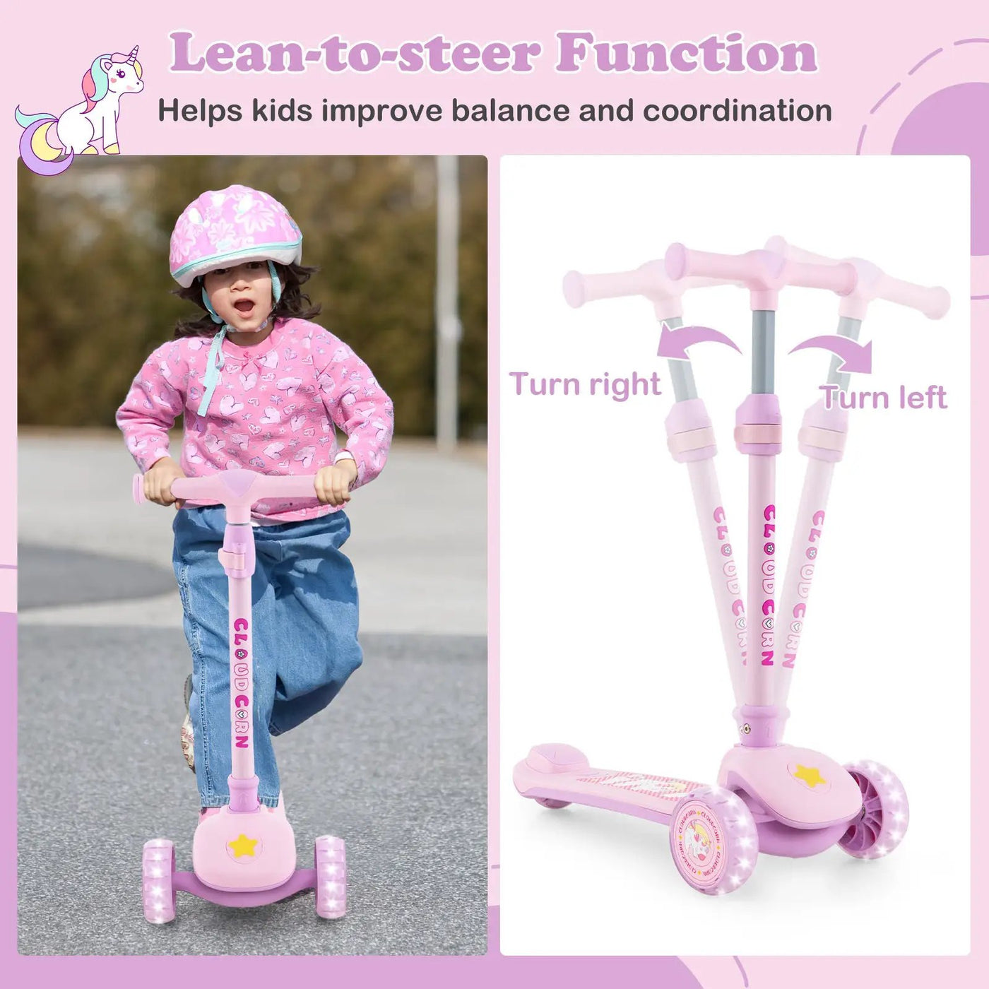 Folding Kids Scooter with Extra Wide Deck and LED Lighted PU Wheels by DirectDeals