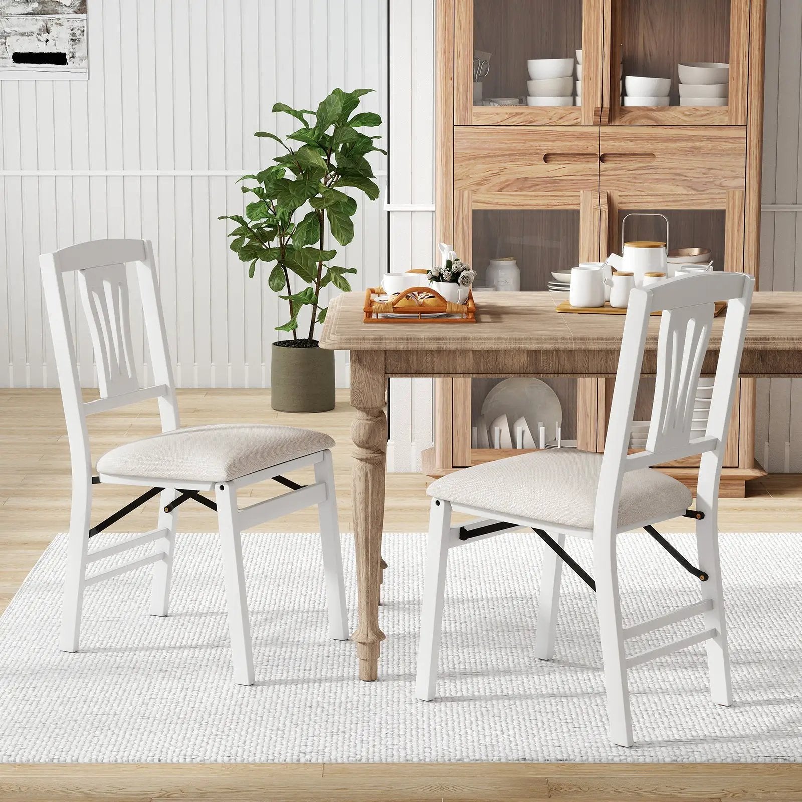 Folding Kitchen Chairs Set of 2 Upholstered Dining Chairs with Comfy Padded Seats-White by DirectDeals