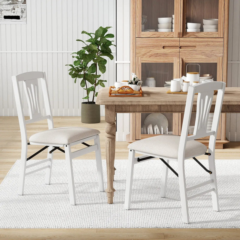 Folding Kitchen Chairs Set of 2 Upholstered Dining Chairs with Comfy Padded Seats-White by DirectDeals