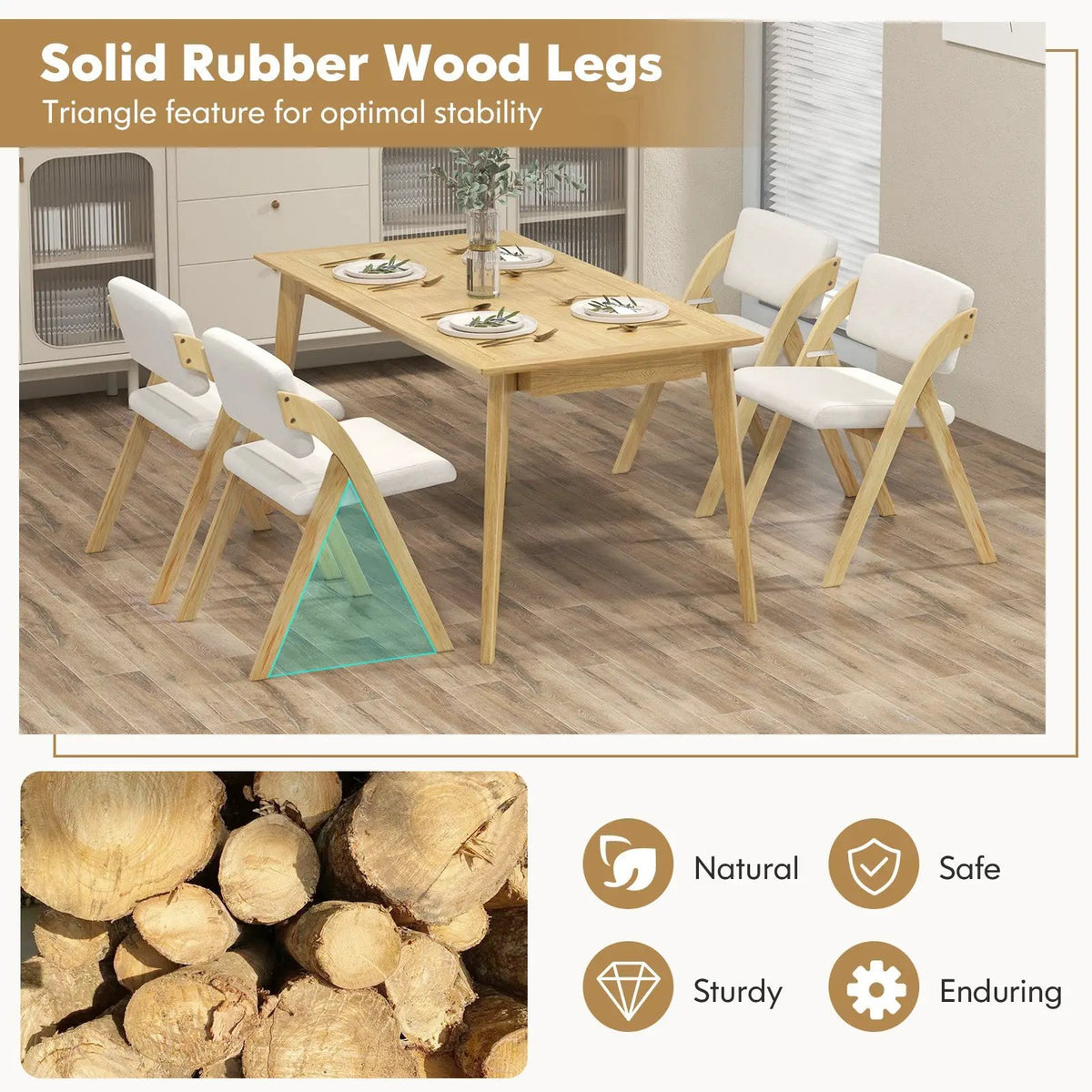 Set of 2 Folding Kitchen Dining Chairs with Rubber Wood Legs by DirectDeals