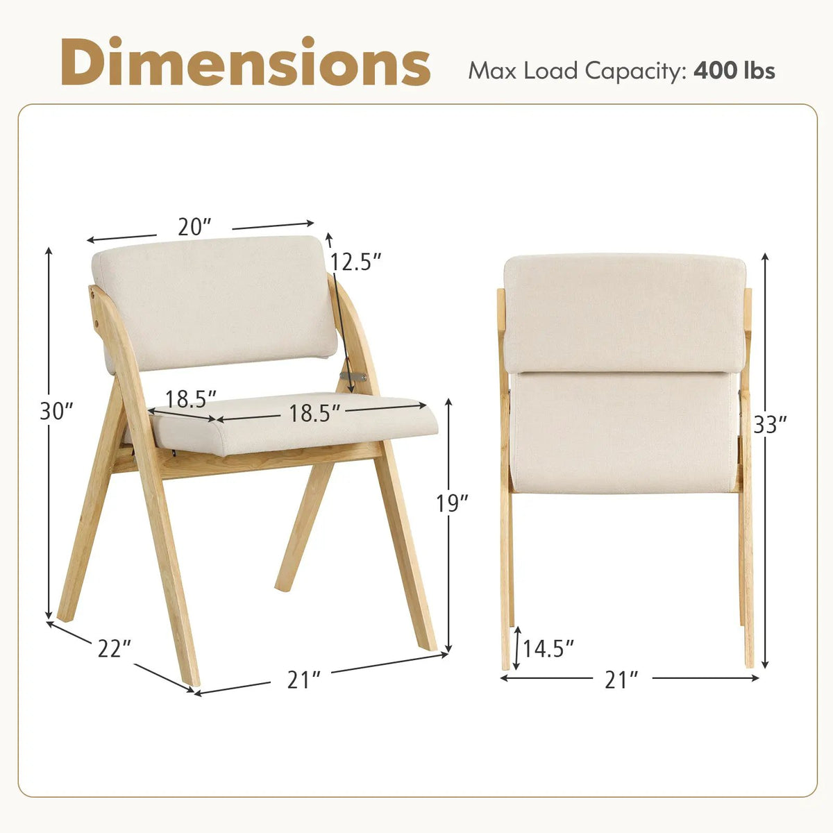 Set of 2 Folding Kitchen Dining Chairs with Rubber Wood Legs by DirectDeals