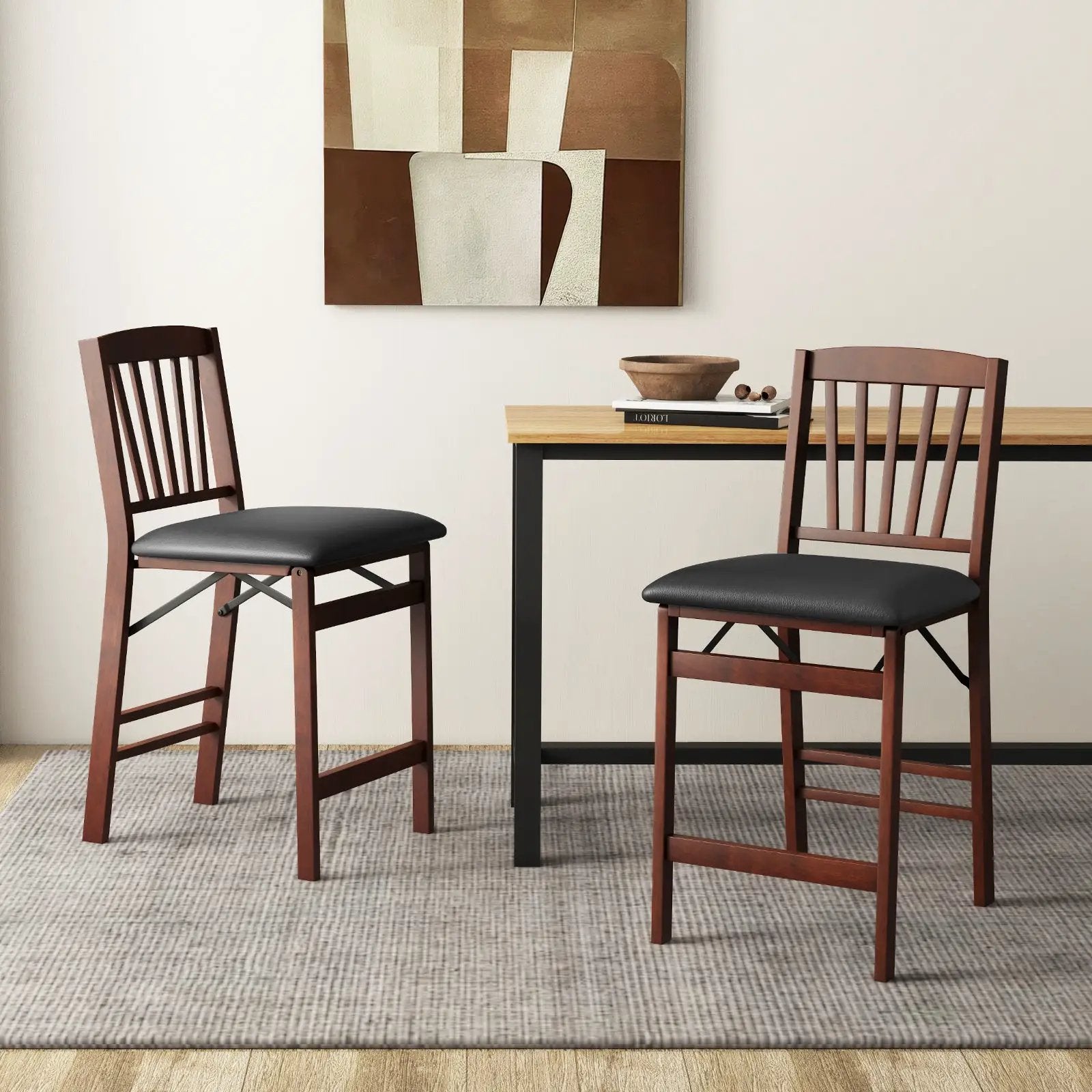 Set of 2 Counter Height Chairs Folding Kitchen Island Stool with Padded Seat-Brown by DirectDeals