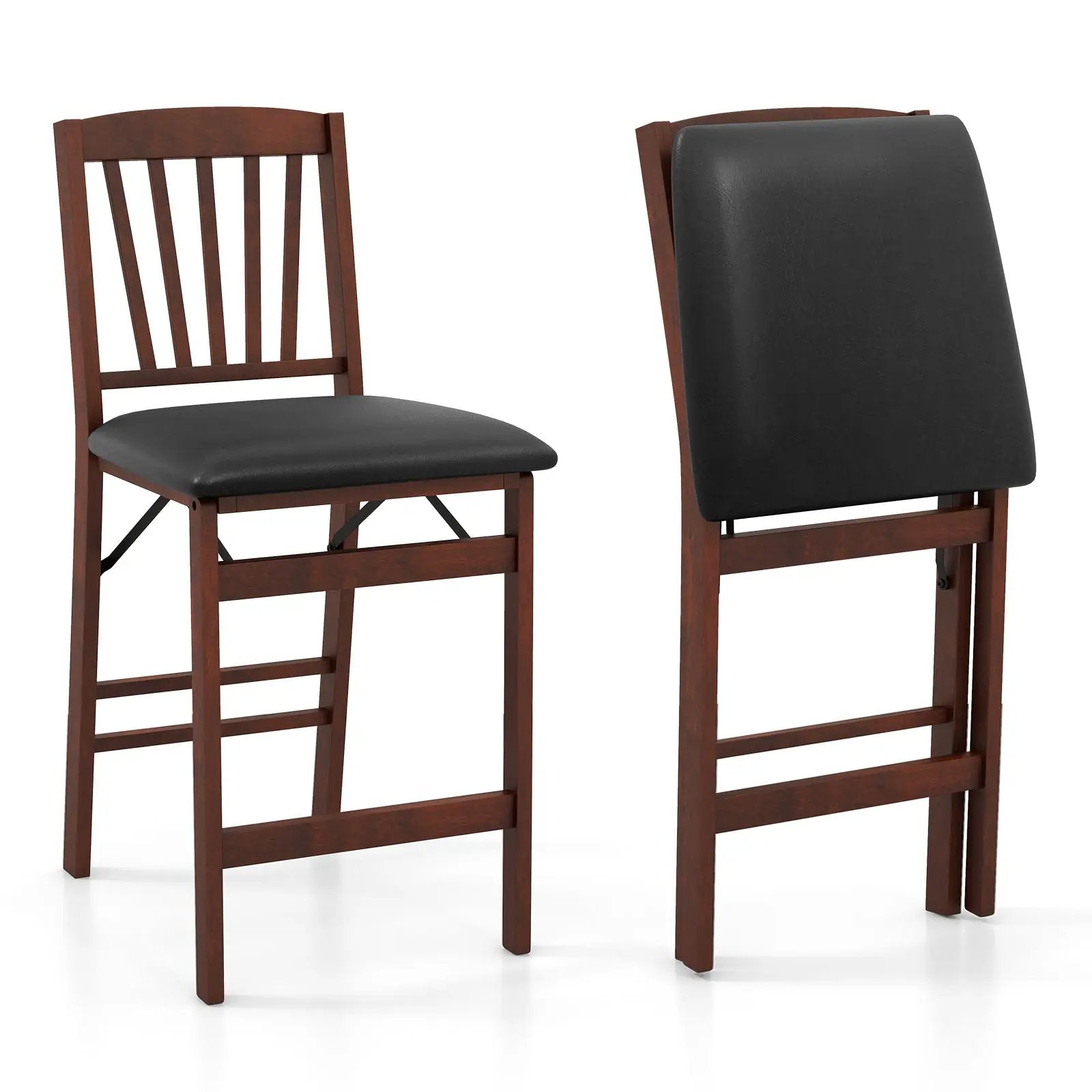 Set of 2 Counter Height Chairs Folding Kitchen Island Stool with Padded Seat-Brown by DirectDeals