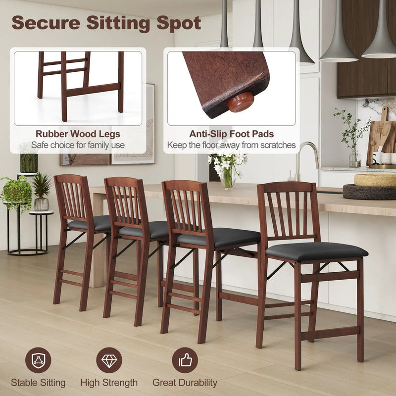 Set of 2 Counter Height Chairs Folding Kitchen Island Stool with Padded Seat-Brown by DirectDeals