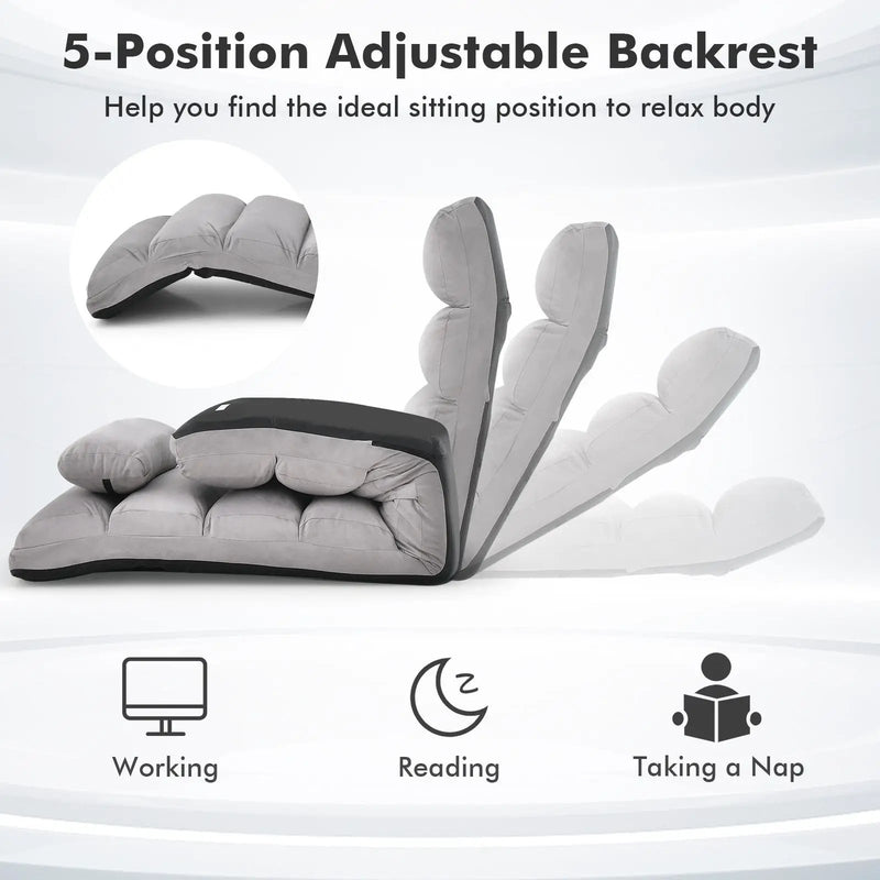 Folding Lazy Sofa Chair Stylish Sofa Couch Beds Lounge Chair W/Pillow by DirectDeals