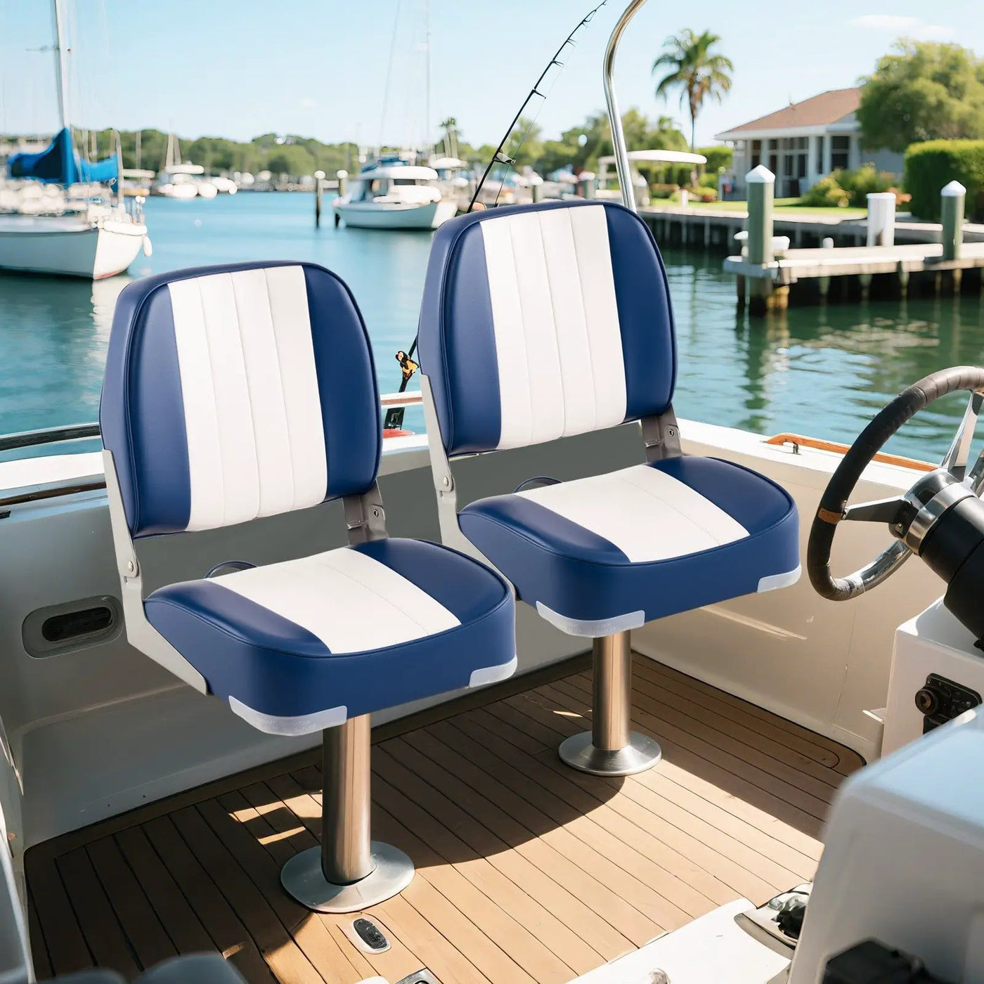 2-Pack Boat Seats Folding Low Back Boat Chairs Waterproof PVC Leather Cabin Seating by DirectDeals