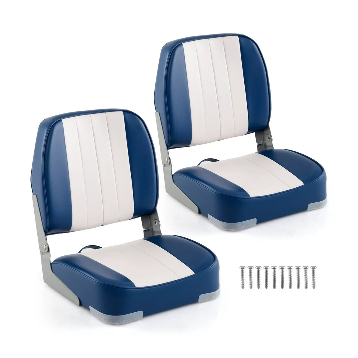 2-Pack Boat Seats Folding Low Back Boat Chairs Waterproof PVC Leather Cabin Seating by DirectDeals