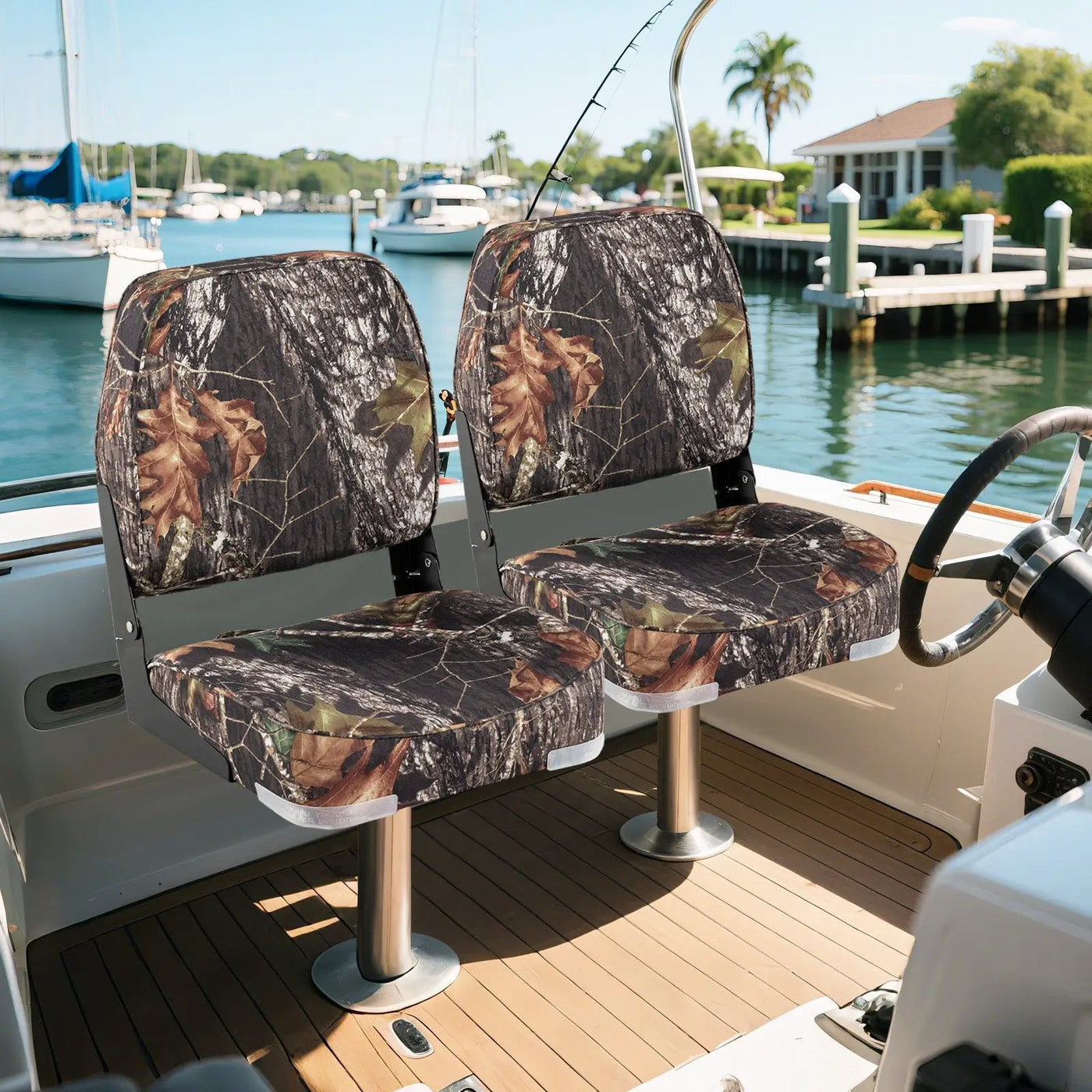 2-Pack Boat Seats Folding Low Back Boat Chairs Waterproof PVC Leather Cabin Seating by DirectDeals