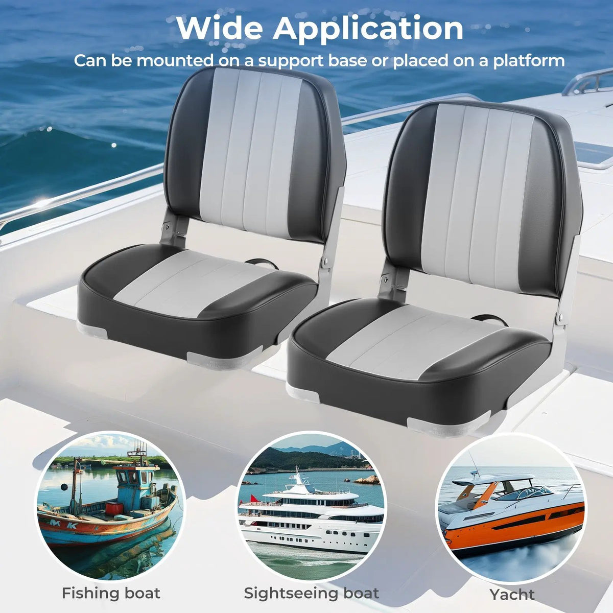 2-Pack Boat Seats Folding Low Back Boat Chairs Waterproof PVC Leather Cabin Seating by DirectDeals
