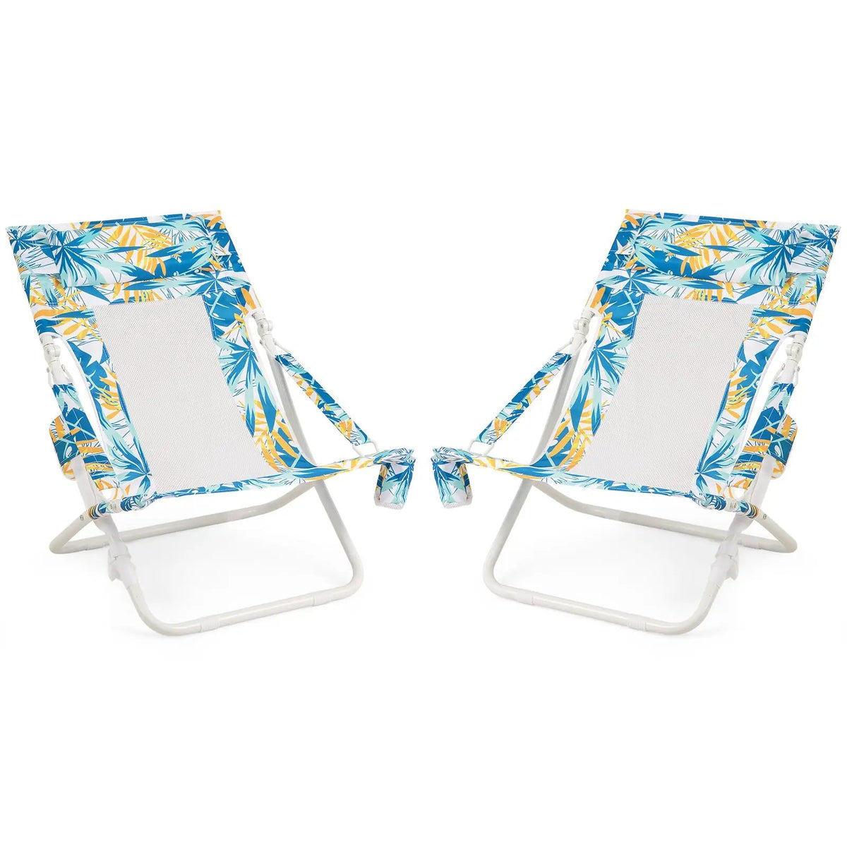 Folding Low Beach Chair Set of 2 Patio Sling Chairs with Padded Head Pillow by DirectDeals