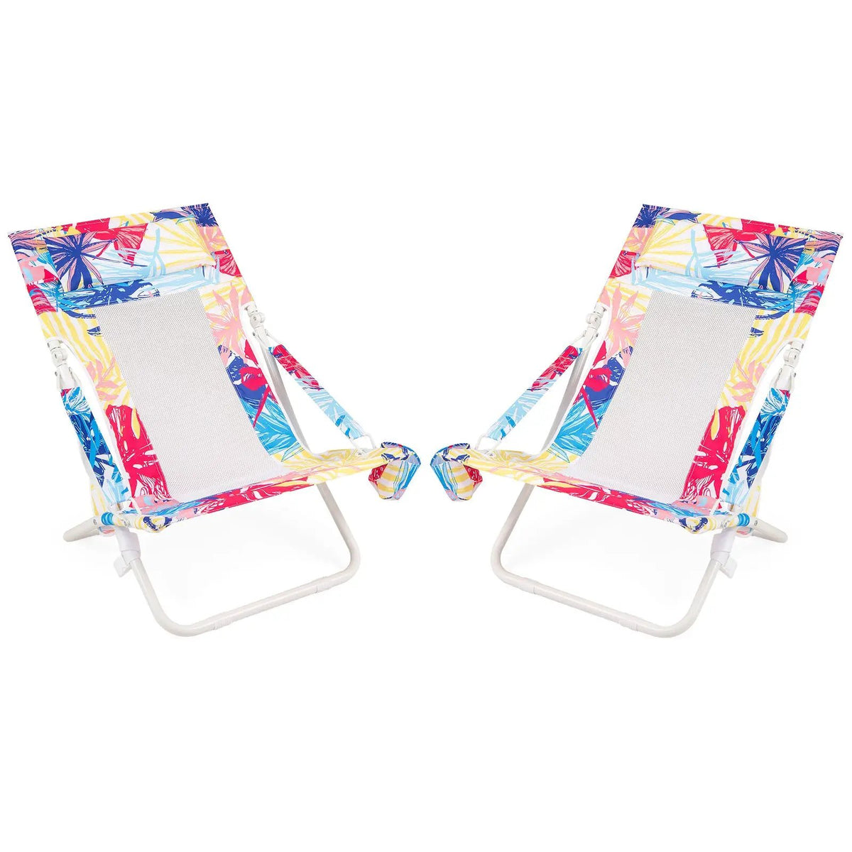 Folding Low Beach Chair Set of 2 Patio Sling Chairs with Padded Head Pillow by DirectDeals