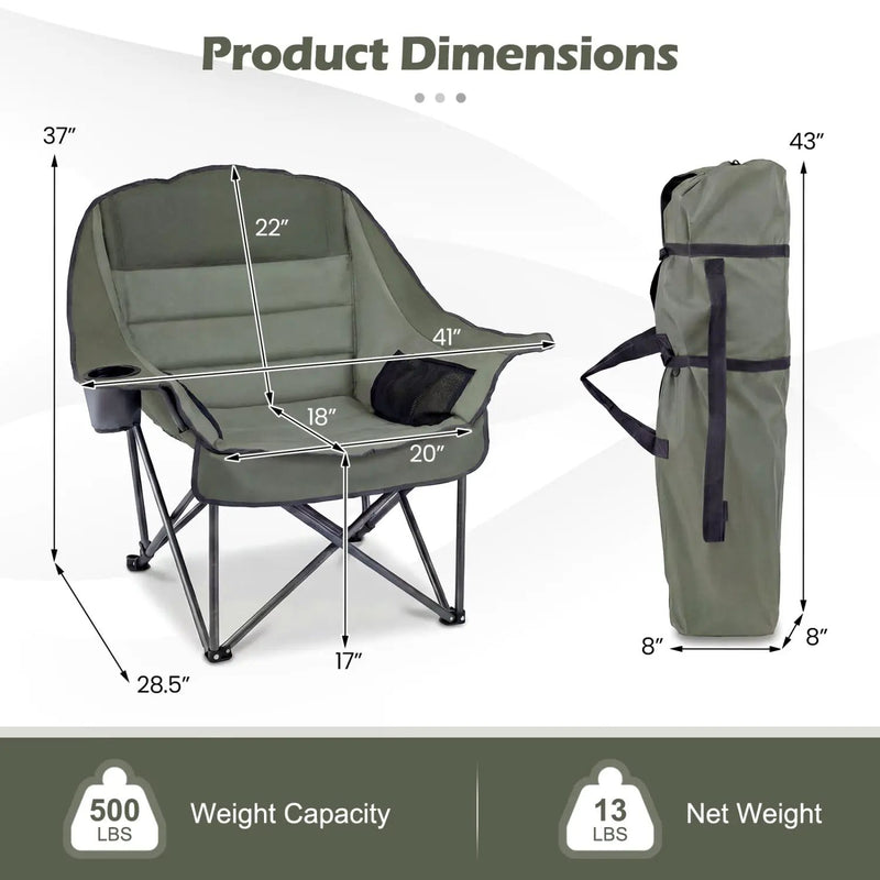 Folding Oversized Camping Chair with Side Pockets and Cup Holder by DirectDeals