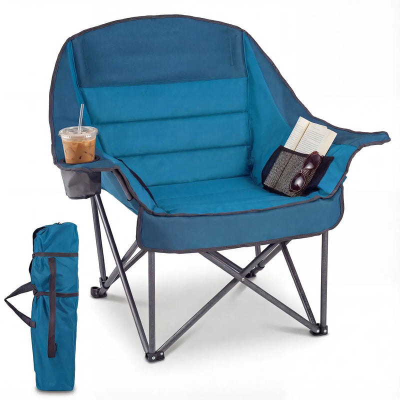 Folding Oversized Camping Chair with Side Pockets and Cup Holder by DirectDeals