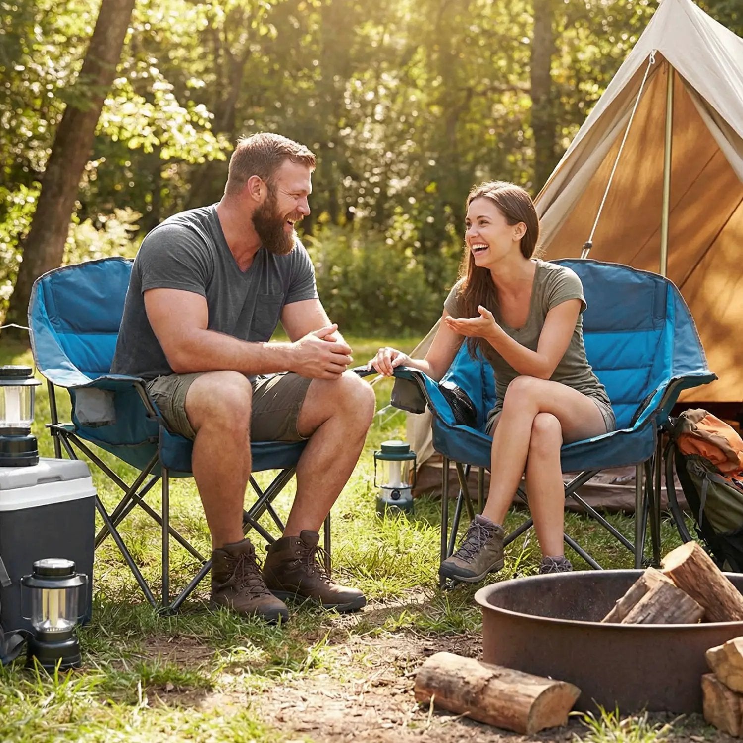 Folding Oversized Camping Chair with Side Pockets and Cup Holder by DirectDeals
