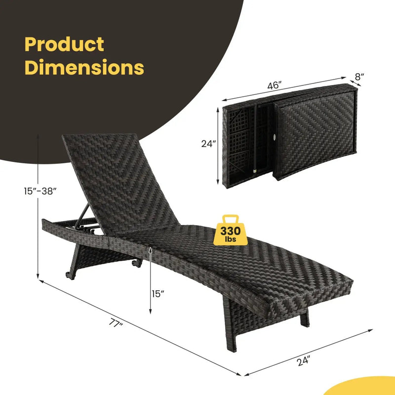 Folding Rattan Chaise Lounge Set of 2 with Adjustable Backrest by DirectDeals