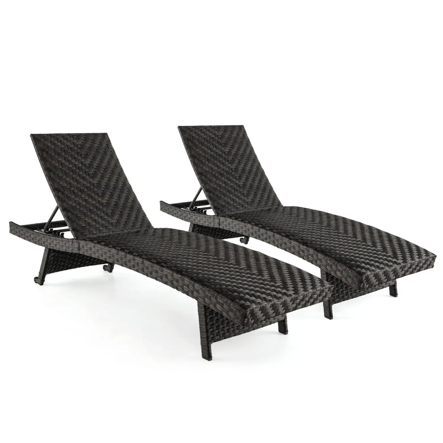 Folding Rattan Chaise Lounge Set of 2 with Adjustable Backrest by DirectDeals
