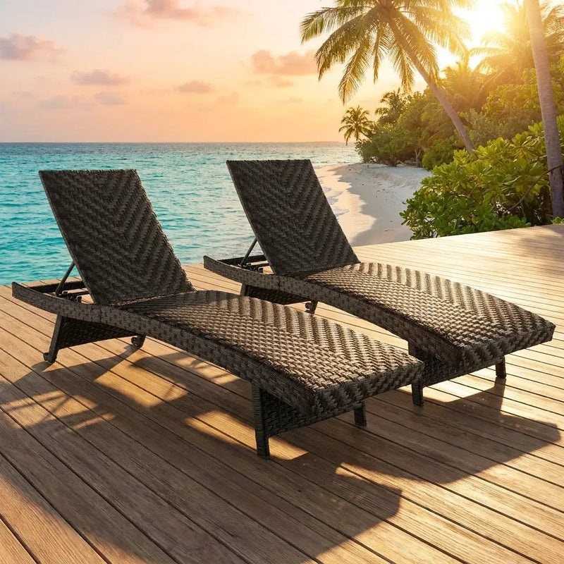 Folding Rattan Chaise Lounge Set of 2 with Adjustable Backrest by DirectDeals