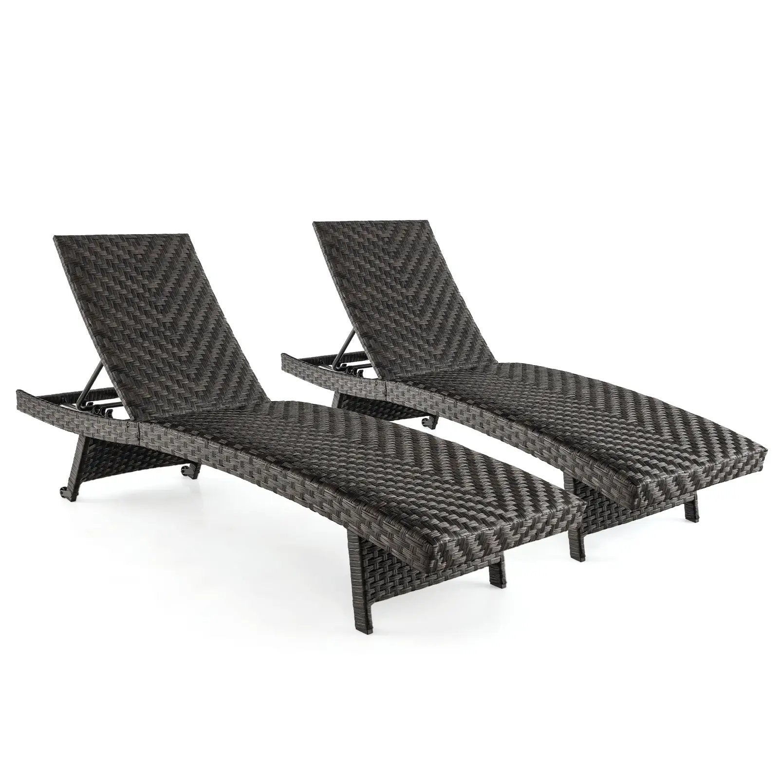 Folding Padded Rattan Patio Chaise Lounge with Adjustable Backrest and Quick Dry Foam All Weather by DirectDeals