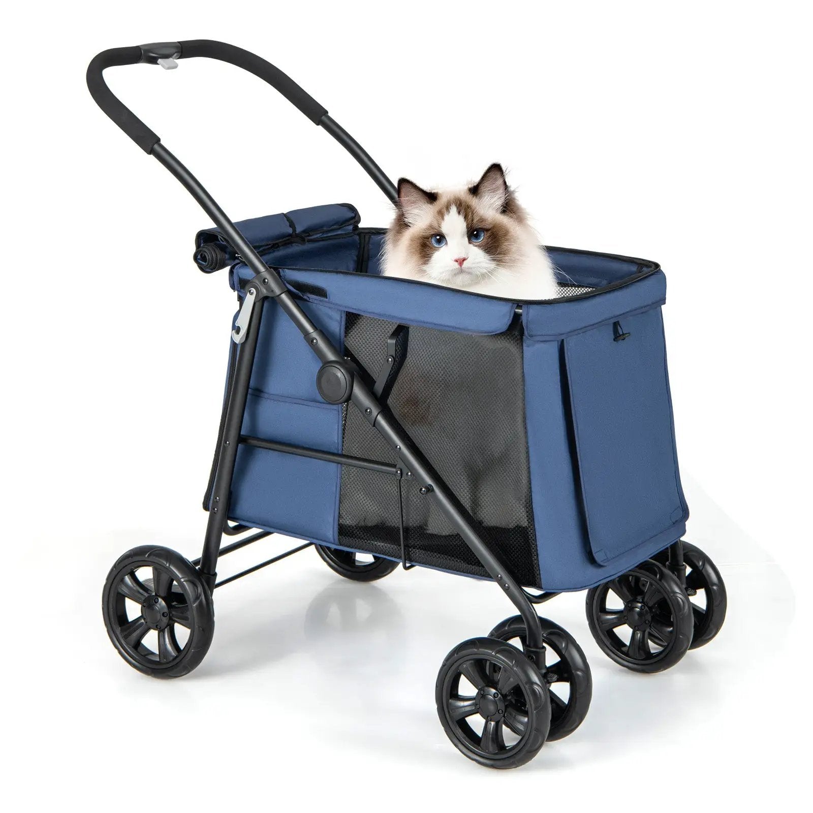 Folding Pet Stroller for Small and Medium Pets with Breathable Mesh andx One-Button Foldable by DirectDeals
