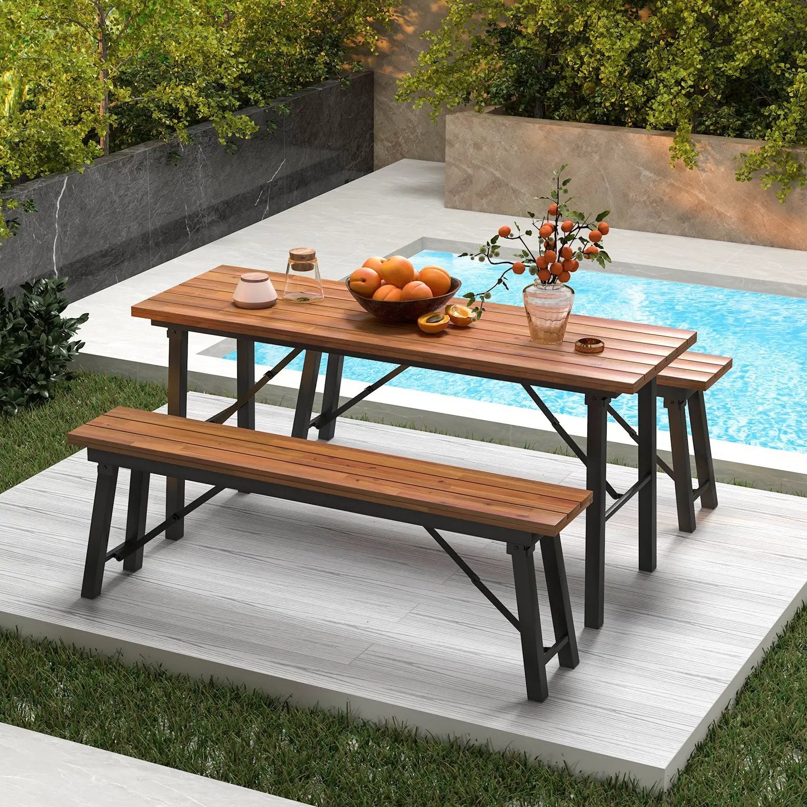 Folding Picnic Bench Set Rectangular Acacia Wood Dining Camping BBQ Benches by DirectDeals