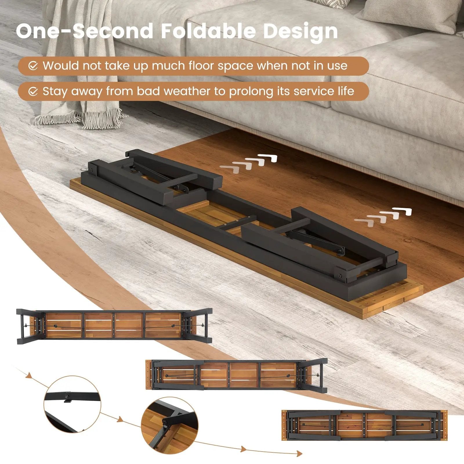 Folding Picnic Bench Set Rectangular Acacia Wood Dining Camping BBQ Benches by DirectDeals