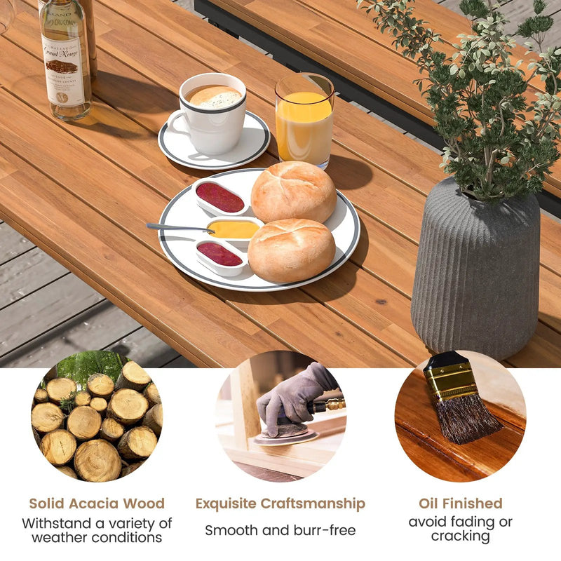 Folding Picnic Table Acacia Wood Dining Table with Metal Frame for Indoor Outdoor Activities by DirectDeals