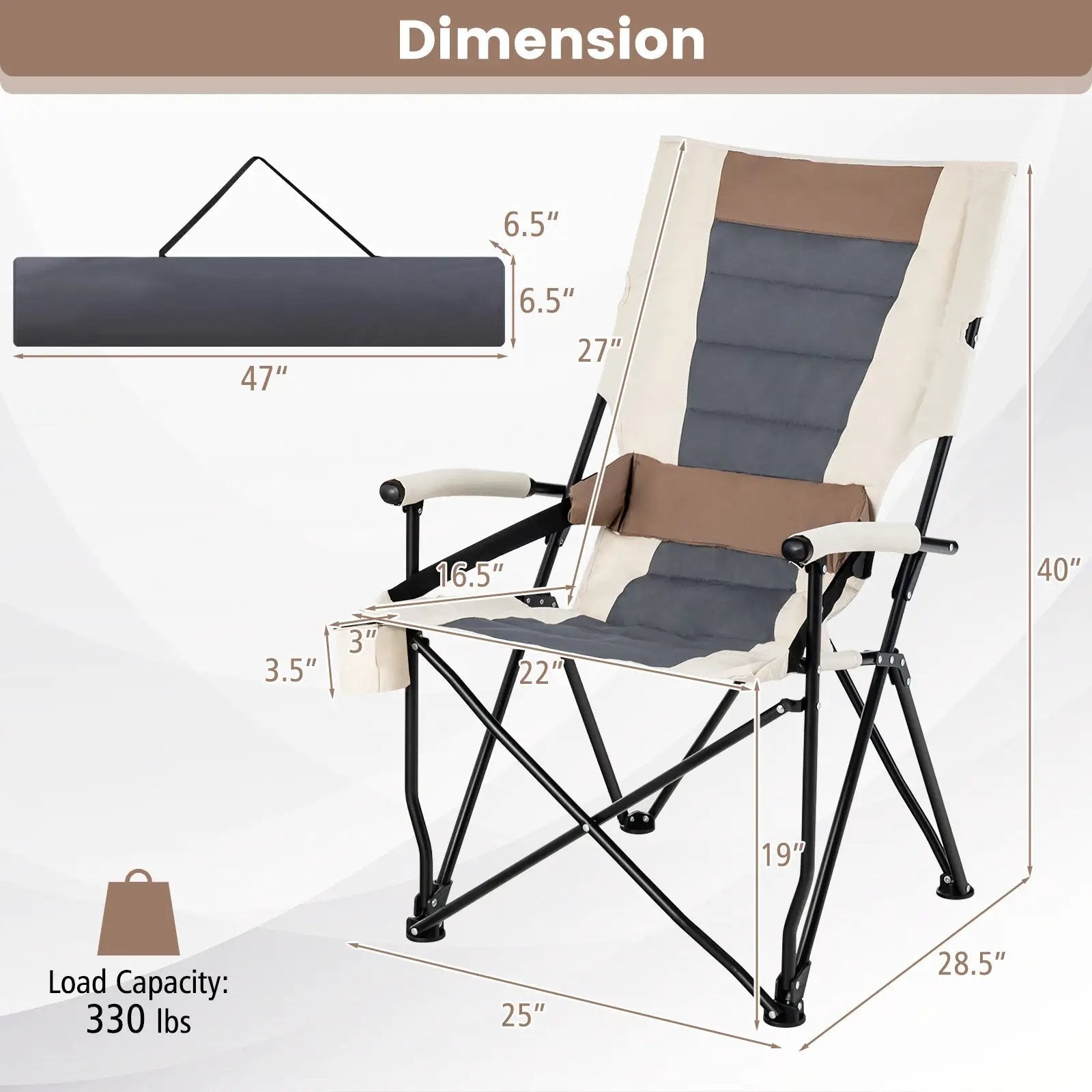 Folding Camping Chair with Cup Holder Armrest and Lumbar Pillow by DirectDeals
