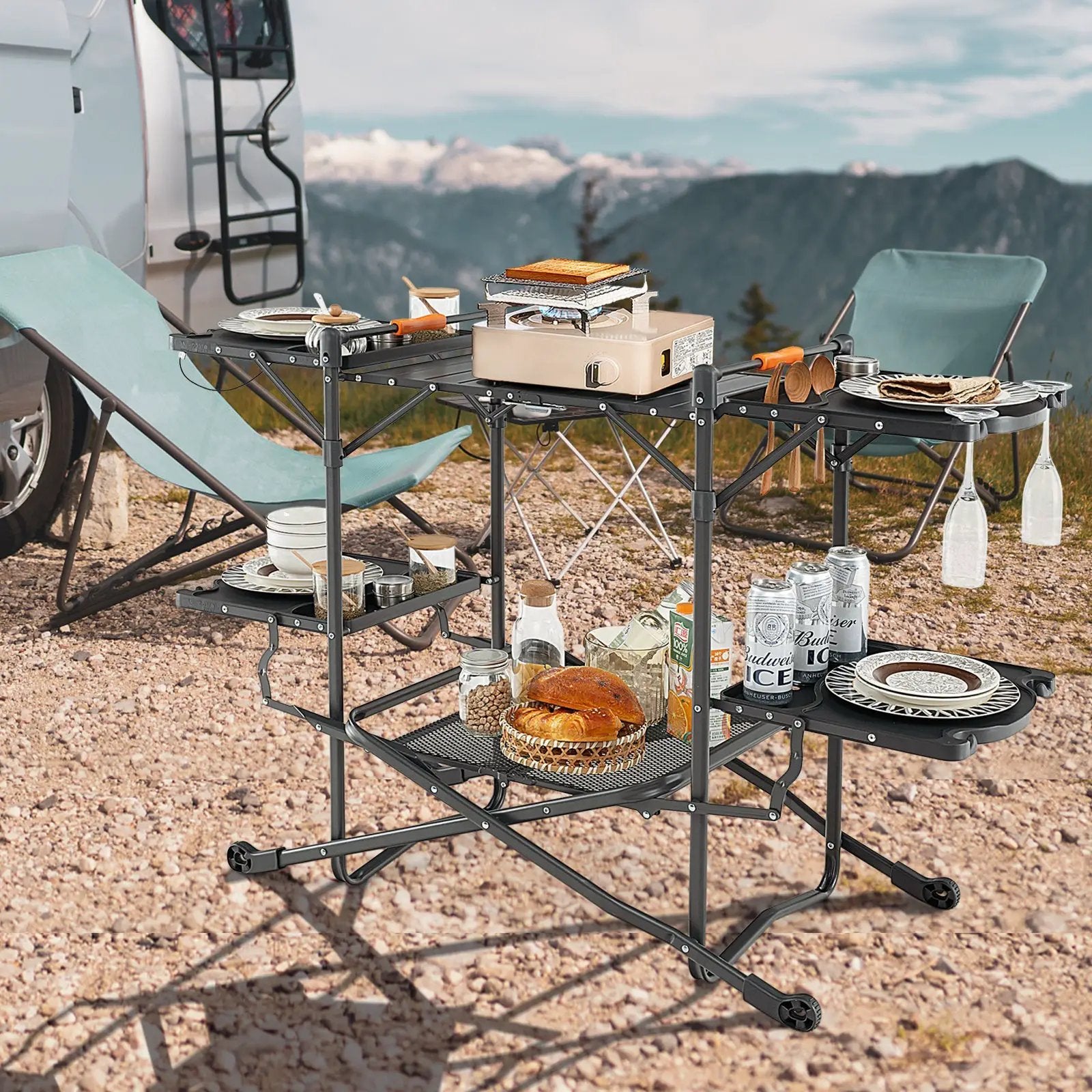 Folding Portable Outdoor Cook Station with Heat-Resistant Aluminum Tabletop by DirectDeals