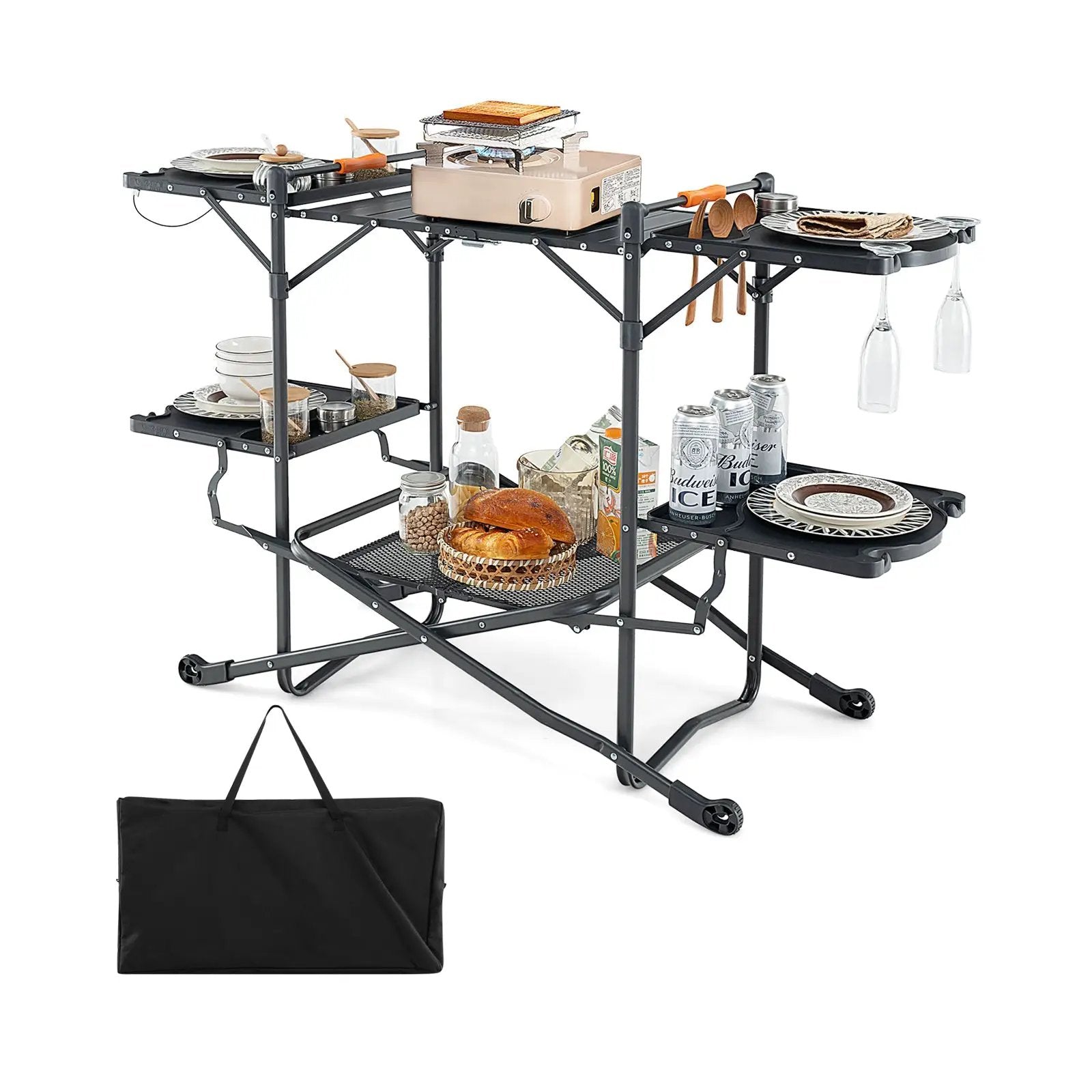 Folding Portable Outdoor Cook Station with Heat-Resistant Aluminum Tabletop by DirectDeals