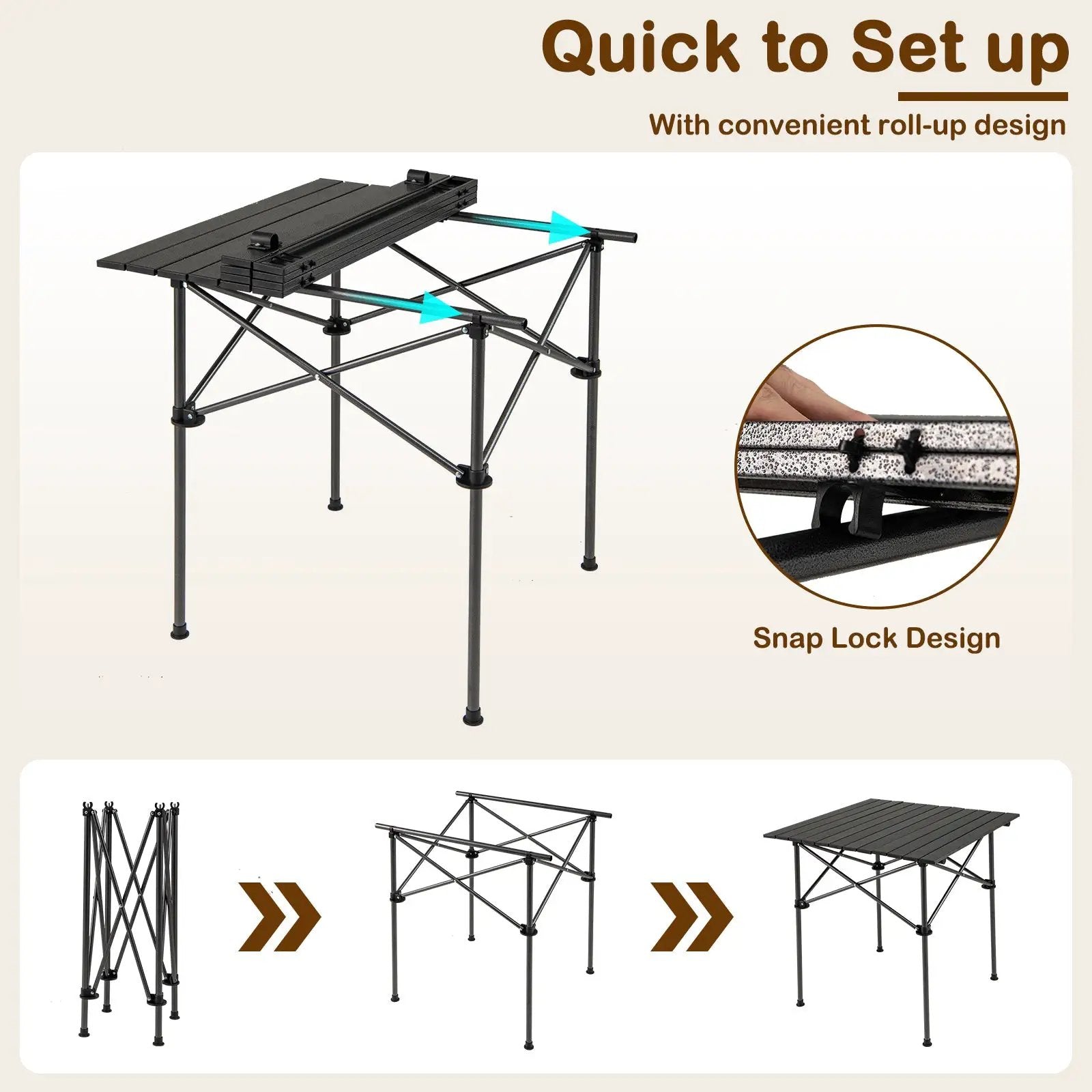 Folding Roll-up Camping Table with Metal Legs by DirectDeals