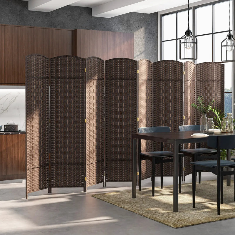8-Panel Folding Room Divider with Hand-Woven Texture and Solid Wood Frame by DirectDeals