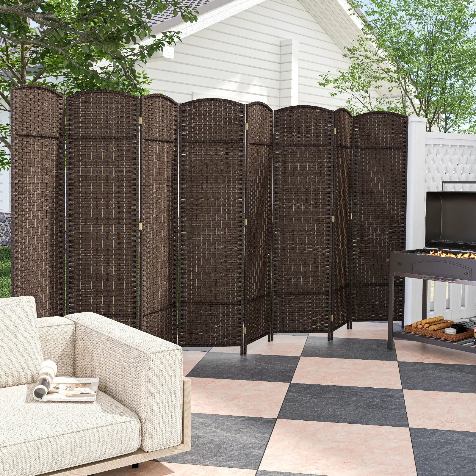 8-Panel Folding Room Divider with Hand-Woven Texture and Solid Wood Frame by DirectDeals