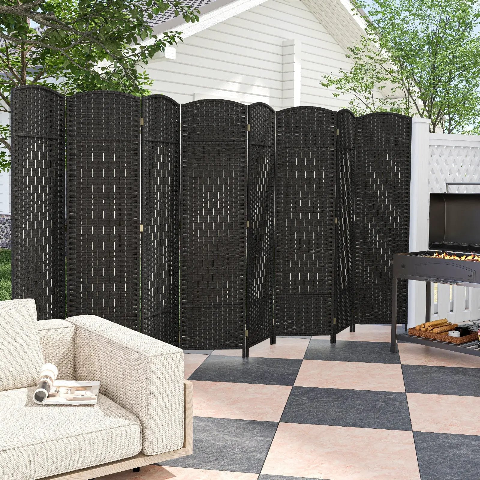 8-Panel Folding Room Divider with Hand-Woven Texture and Solid Wood Frame by DirectDeals