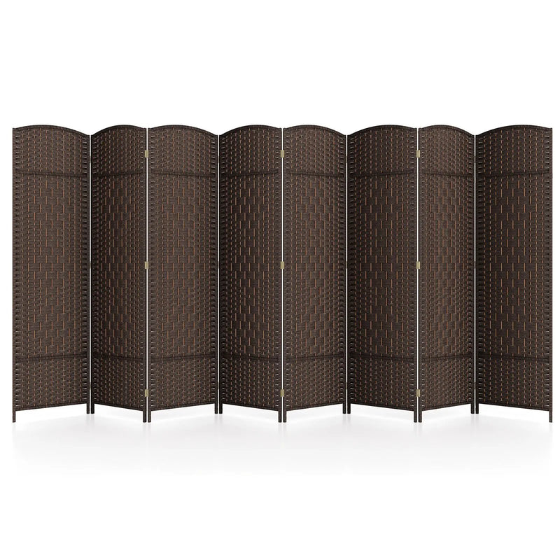 8-Panel Folding Room Divider with Hand-Woven Texture and Solid Wood Frame by DirectDeals