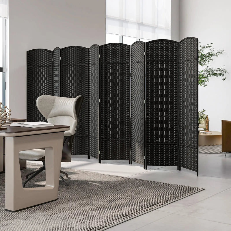 8-Panel Folding Room Divider with Hand-Woven Texture and Solid Wood Frame by DirectDeals