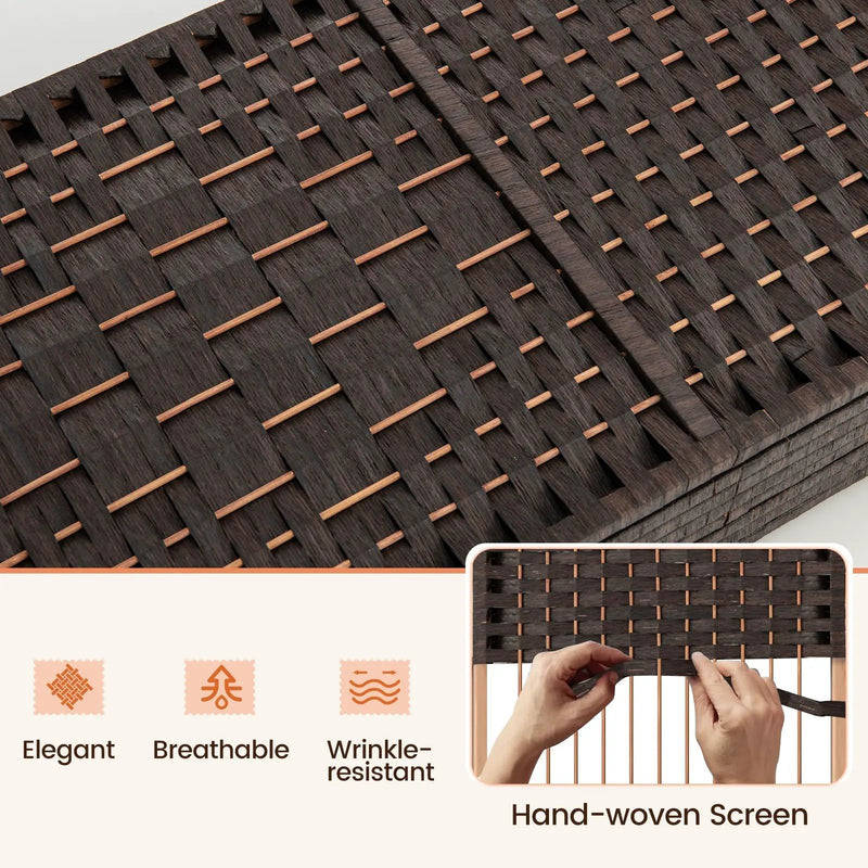8-Panel Folding Room Divider with Hand-Woven Texture and Solid Wood Frame by DirectDeals