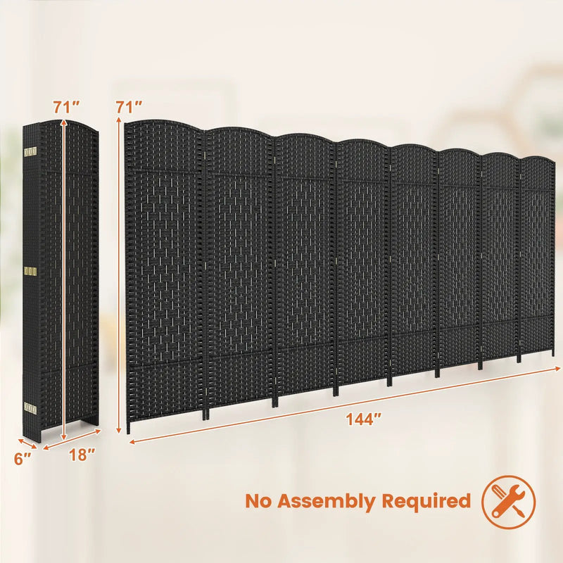 8-Panel Folding Room Divider with Hand-Woven Texture and Solid Wood Frame by DirectDeals