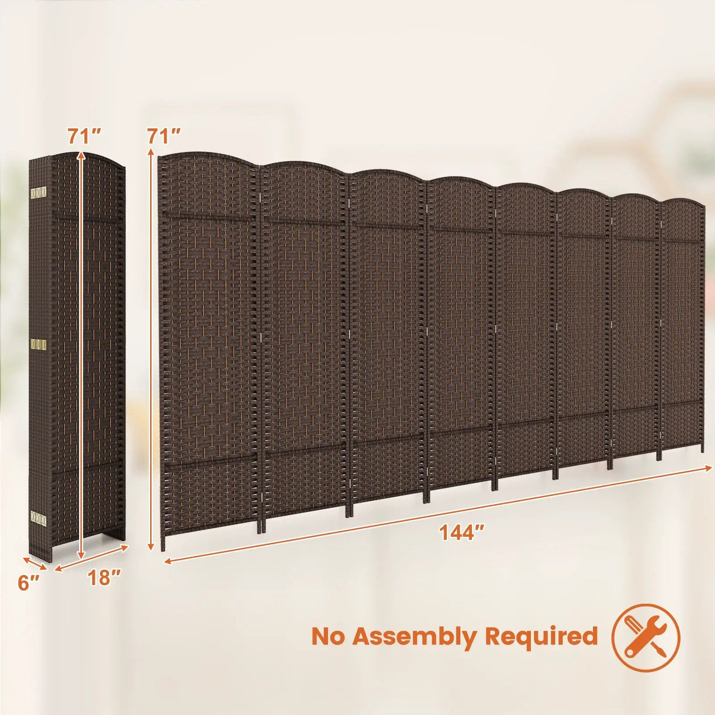 8-Panel Folding Room Divider with Hand-Woven Texture and Solid Wood Frame by DirectDeals