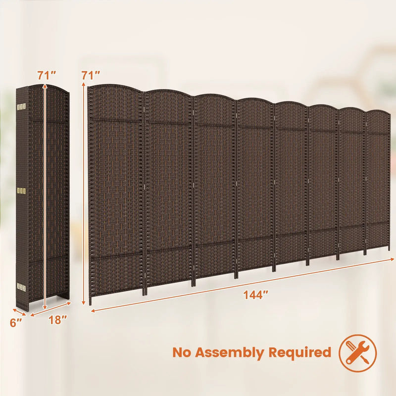 8-Panel Folding Room Divider with Hand-Woven Texture and Solid Wood Frame by DirectDeals