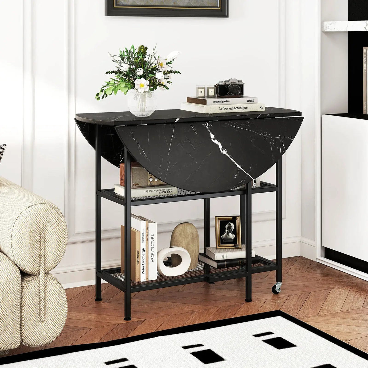 Folding Round Dining Table with Lockable Wheels by DirectDeals