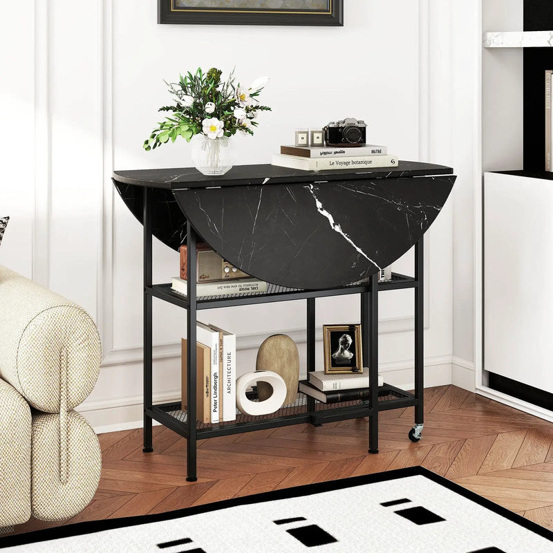 Folding Round Dining Table with Lockable Wheels by DirectDeals